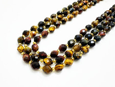 Natural Mixed Tiger Eye Faceted Oval Beads 6x8mm Gemstone Strand 14.5" - PGS323