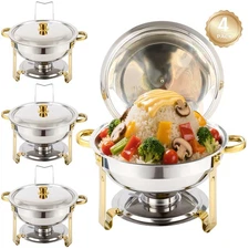 Non-Tarnish Gold Chafing Dishes for Buffet 4 Pack, 5QT Luxury Buffet Set