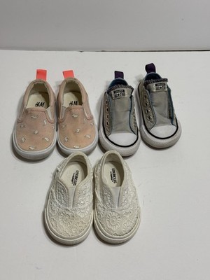 Baby Girls Slip on Shoes Sneakers Little Girls Sz 3 Pink White Gray