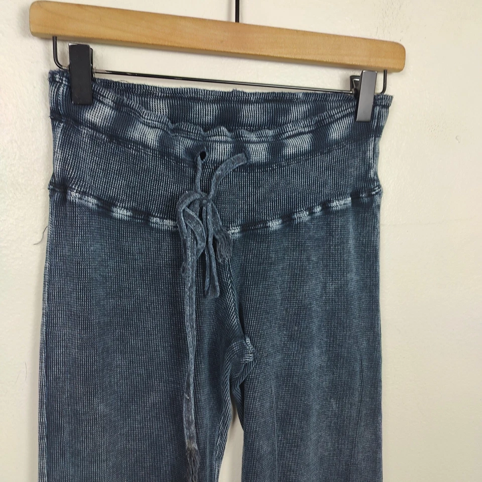 T-Party Y2K Pants Womens Small Drawstring Blue Acid Wash Rib Knit Lounge Flare - Image 3 of 4