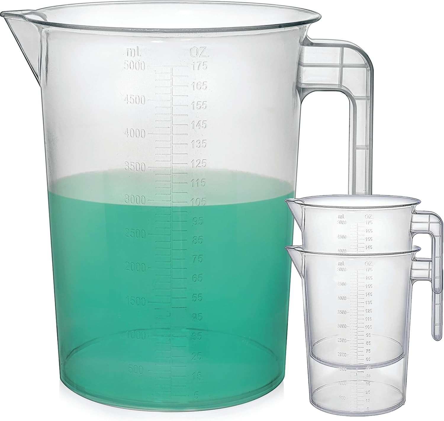 5 Liter Measuring Pitcher 3-Pack | 1.3 Gallon Shatterproof Plastic Large Graduat