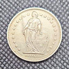 Switzerland 1969 1 Franc Silver Copper-Nickel Coin Helvetia Standing KM#24