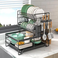 MIUOPUR Kitchen3 Tier Detachable Dish Drying Rack with Drainboard Large Capacity