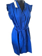NWT  Pinch Ruffled V Neck Cotton  DRESS Royal  Blue ( XL )