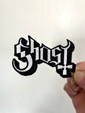 Ghost Iron On Patch White Black Embroidered Metal