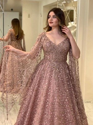Sexy V-neck Bride Robe Classic Beading A-line Prom Dresses Mother Evening Gowns