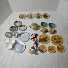 Vintage 1930-40 Walt Disney Ohio Art Tin Litho Mickey Mouse tea set 2 Mini bean
