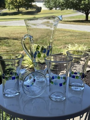 Global Amici Hand Blown Harlequin II Highball Glasses with Matching Pitcher Set