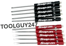 10 TEN SNAP ON Pocket Screwdrivers Flat & Phillips , RED & BLACK Magnet End NEW