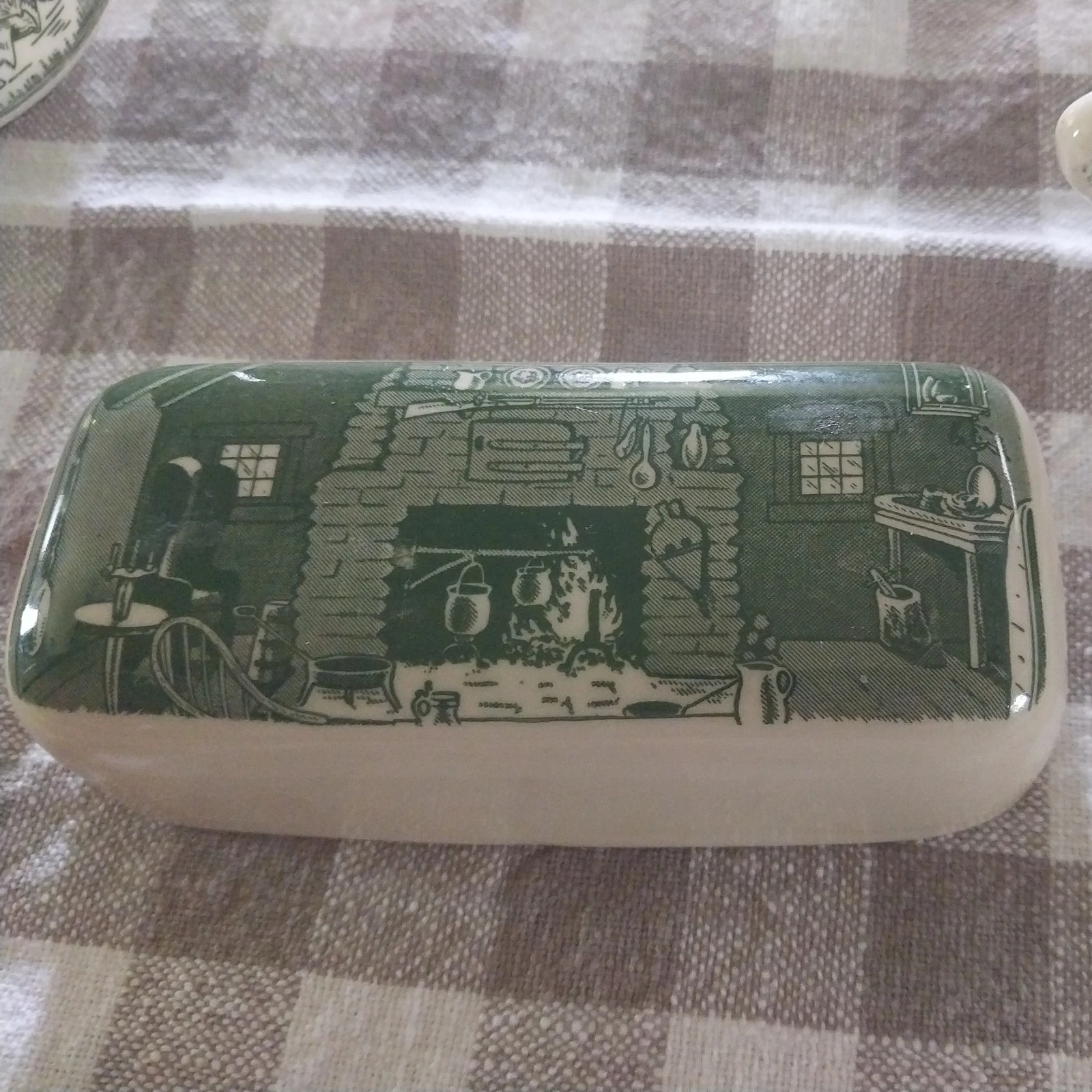 Vintage Colonial Homestead Green Covered Butter Dish top only by Royal China