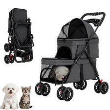 Double Pet Stroller for Small Cats and Dogs, Foldable Kittens Puppies Travel ...