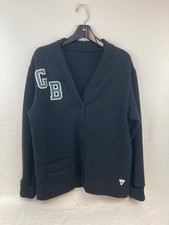 Vintage 70s Varsity Spirit Letterman Cardigan GB Black Button Up Size L Acrylic