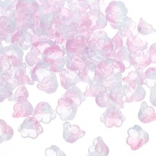 Glass Trumpet Flower Beads, 200 Pcs Gradient Flower Bead Charm, Pink, Purple