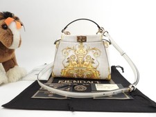 Fendi x Versace Peekaboo Mini Leather Handbag White Yellow 9.2 7 4.5 inch