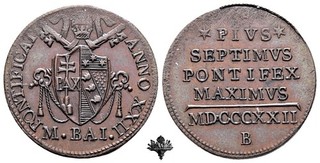 PONTIFICAL STATE Bologna Mezzo baiocco 1822 qFDC VERY RARE Pope Pius VII