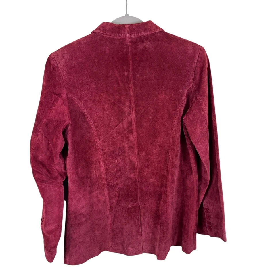 Dialogue Red 100% Suede Leather Collared Button Up Lined Jacket Women's Size 6 - Image 2 of 4