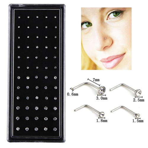 60PCS L Style Crystal Rhinestone Nose Ring Bone Stud Steel Piercing Jewe X! Pe - Picture 2 of 6