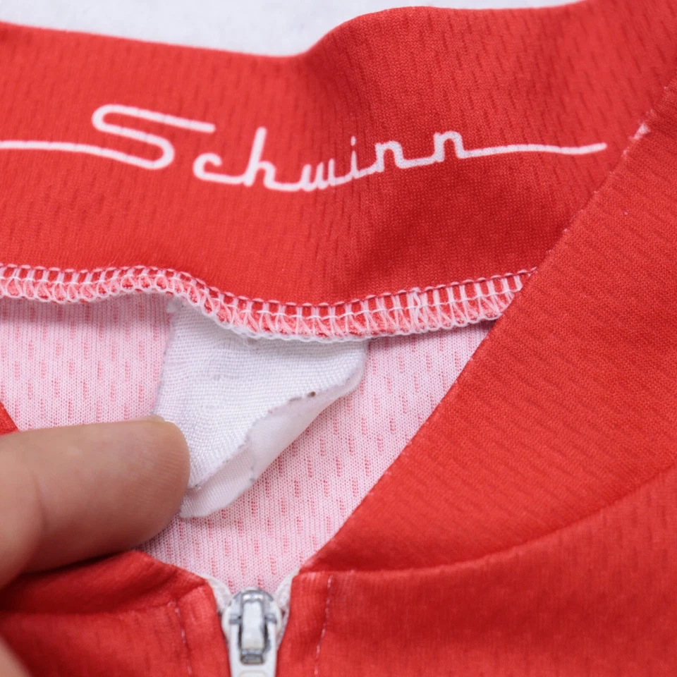 Camisa De Colección Schwinn Bicicletas Ciclismo Roja Mecha de Humedad 1/2 Cremallera con Bolsillos Traseros EE. UU. Foto 4 de 4
