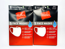Hanes Cotton Fabric Reusable Face Mask Washable Comfortable - WHITE - 10 Pack