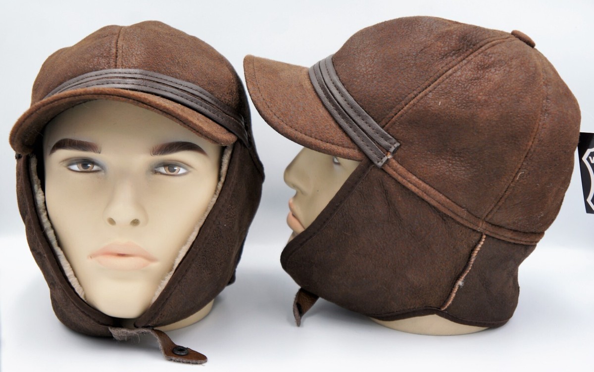 Shearling Sheepskin Trapper Hat Trooper Aviator Hat Ushanka