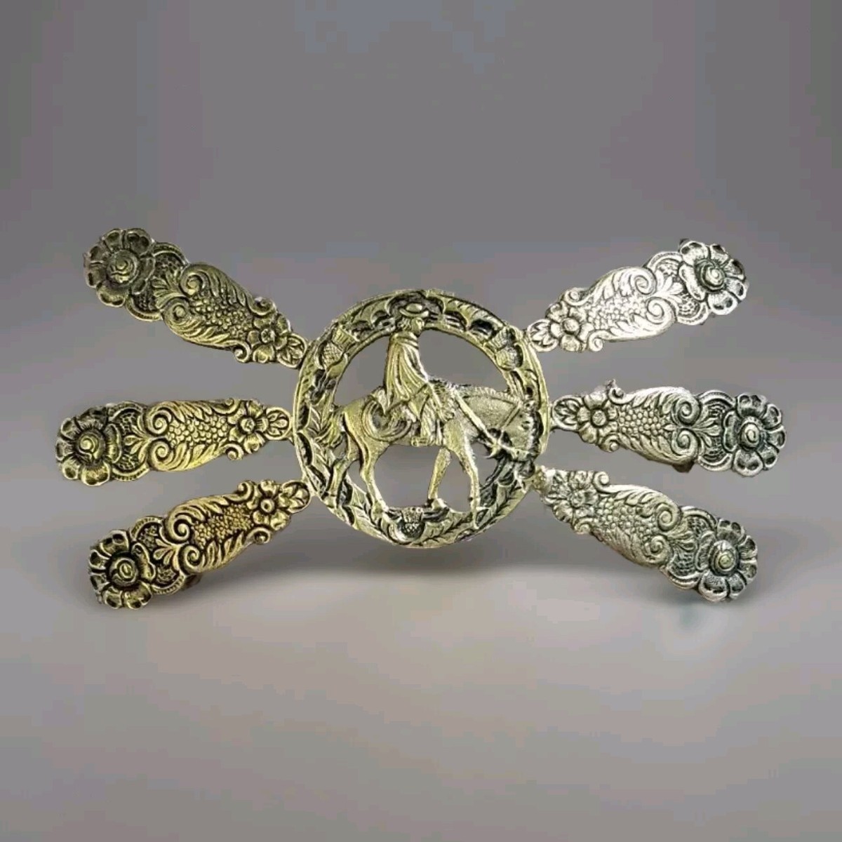 Vintage Argentine Leather Solid Brass Flower And Coin Belt  display picture 1