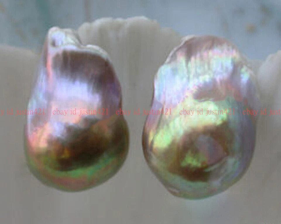 PENDIENTES PLATA GOTA PERLA KESHI RENACIDA BARROCO PÚRPURA NATURAL 14-18 MM Foto 3 de 4