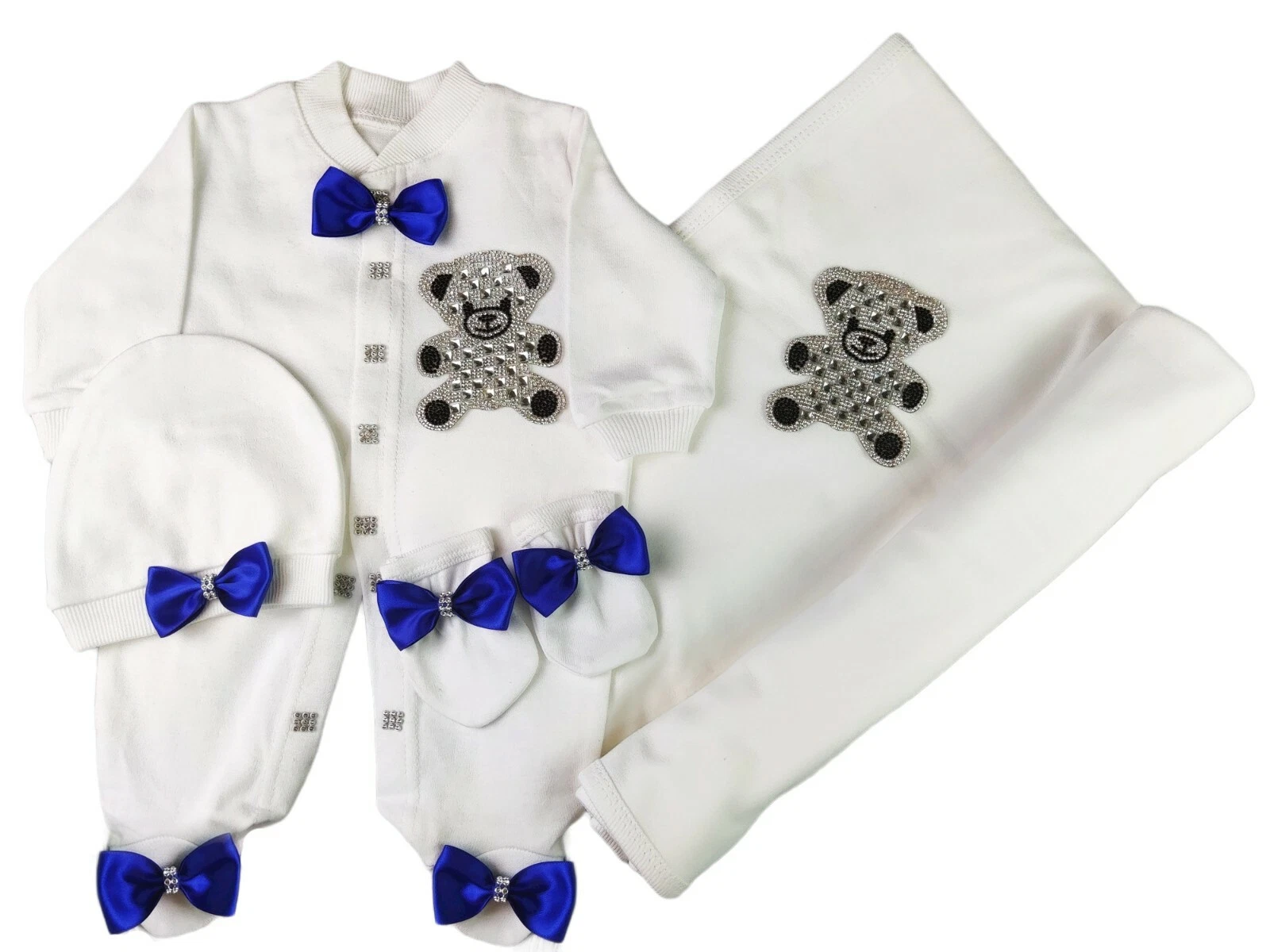 Baby Romper Blanket New born Clothes Handmade Teddy Bear Outfit Cap Mitten Set