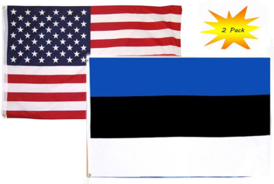 2x3 2'x3  Wholesale Set (2 Pack) USA American & Estonia Country Flag Banner