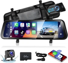 9.66" Car Stereo Wireless Apple Carplay Android Auto GPS Radio front Rear Camera