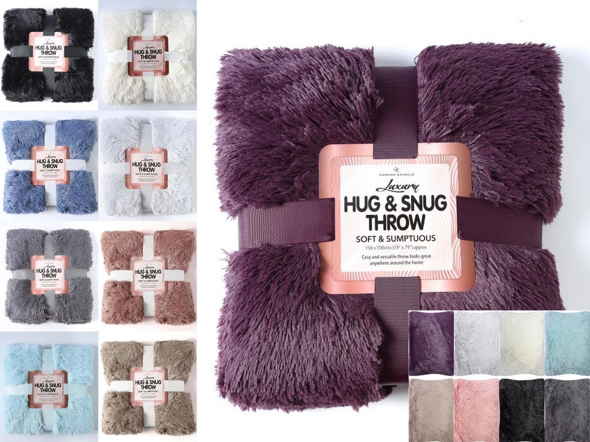 Luxury HUG u0026 SNUG Fluffy Fur Throw Blanket Sofa Bed Warm Matching Cushion  Cover | eBay
