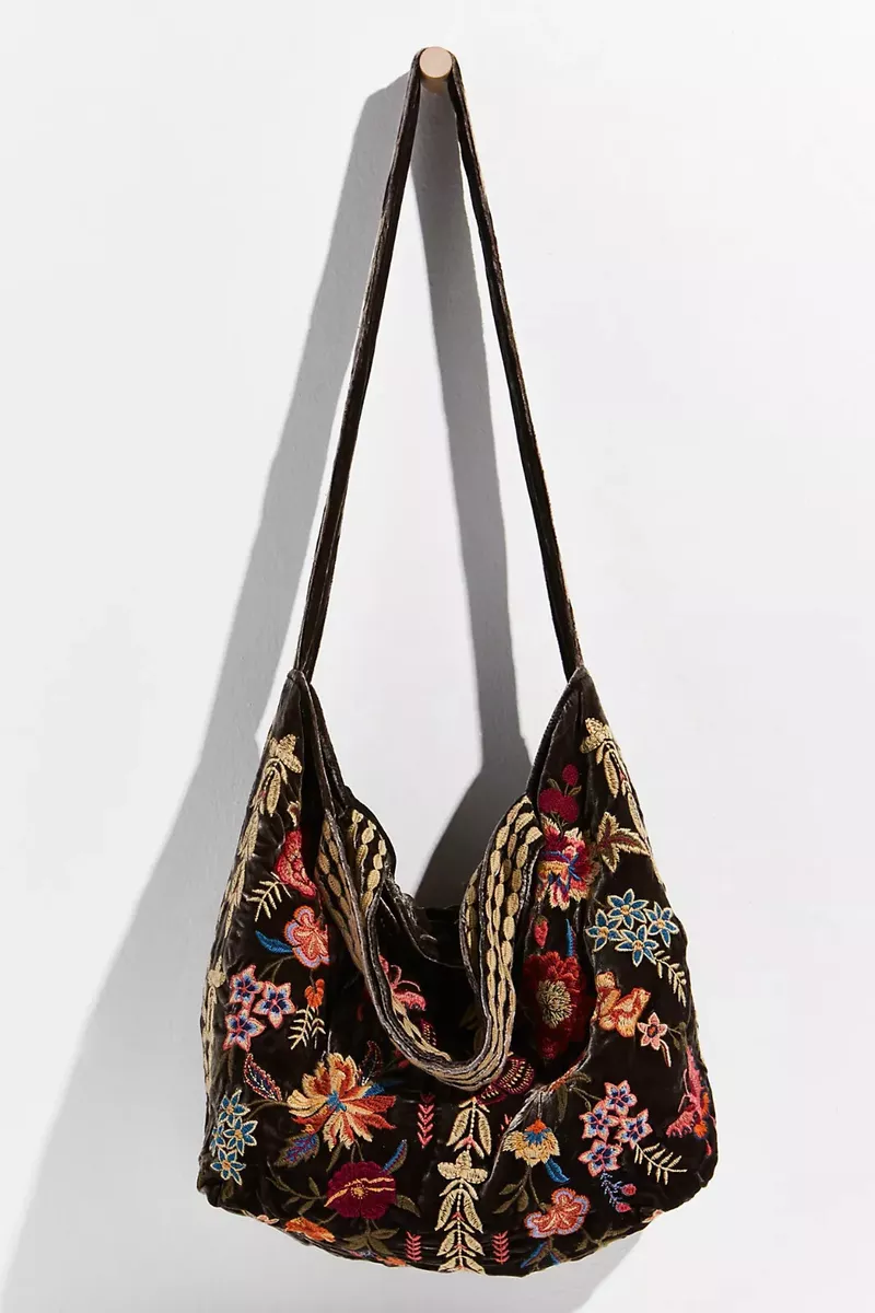 Johnny Was TALINE VELVETEEN Tote Coffee Bean Brown Velvet Bag