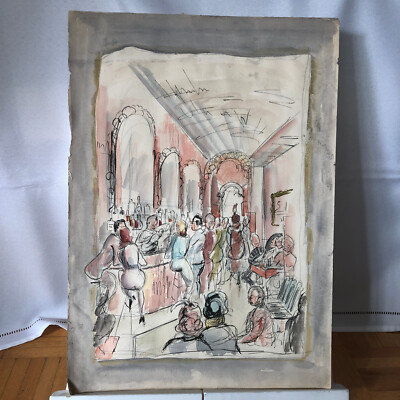 Vintage Painting Art Artwork Artist Arthur E Sudler Bar Scene People Men Women