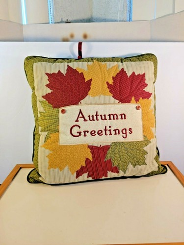 Autumn Greetings Decorative Throw Pillow Patchwork Seasonal Home Decor - Picture 3 of 6