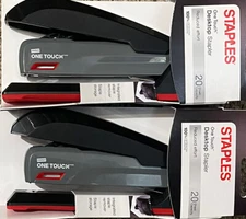 (2 Pack) Staples One-Touch Desktop Stapler Full-Strip Capacity Gray/Black/Red