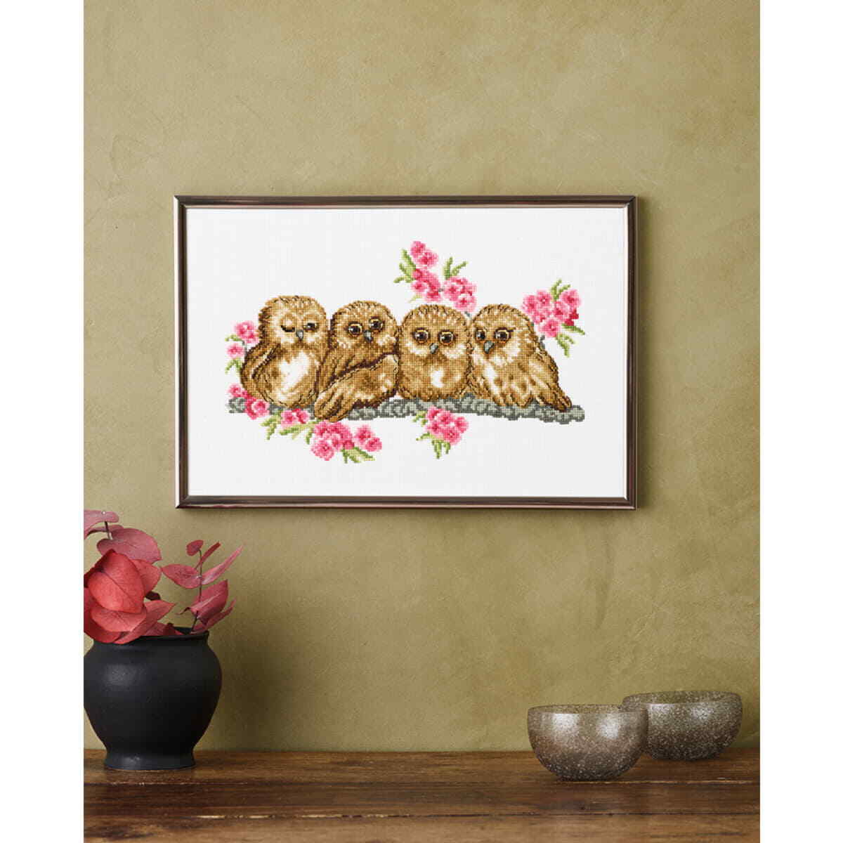 Permin counted cross stitch kit ""Owls"", 30x20cm