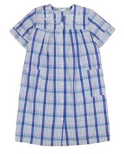 Miss Elaine Snap-Front Floral Embroidery Texture Plaid Women's Nightgown M NWT