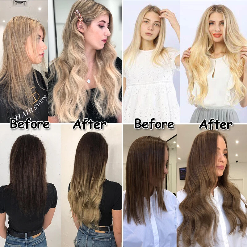 THICK Clip in 100% Remy Human Hair Extensions Double Drawn Weft Full Head Wavy - Image 2 of 4