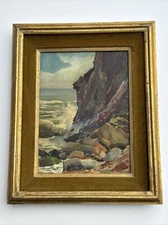 MASTERFUL BEACH COAST PAINTING ANTIQUE FREDERICK W BECKER LISTED FAMOUS RARE