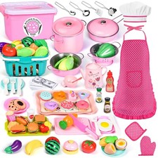 121Pcs Play Kitchen Accessories, Kids Kitchen Playset, Pretend Play Food Tea ...