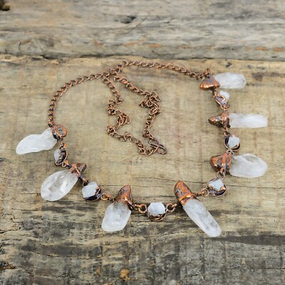 Rainbow Moonstone Rough Gemstone Copper Chain Electroformed New Necklace Jewelry