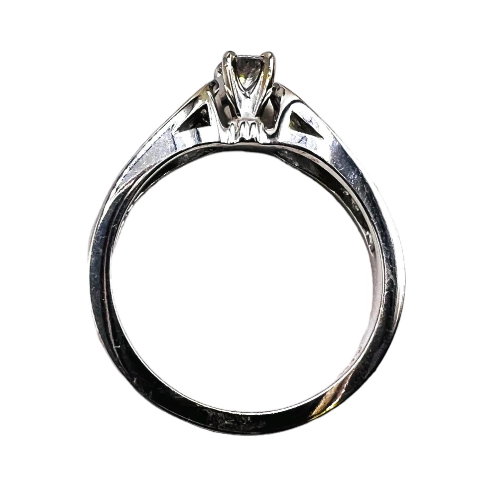 Anillo solitario promesa diseño corazón redondo oro blanco 14k diamantes naturales .18ct Foto 3 de 4