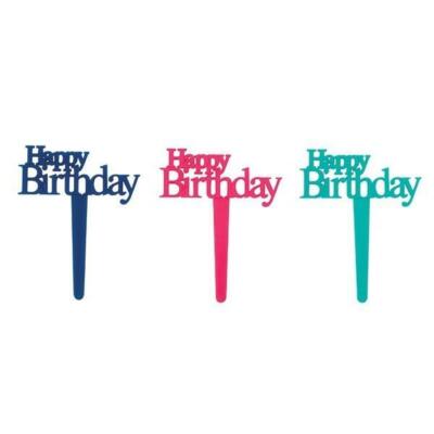 Happy Birthday Bild - 45 mm rosa, blau, blaugrün - kostenloser Versand