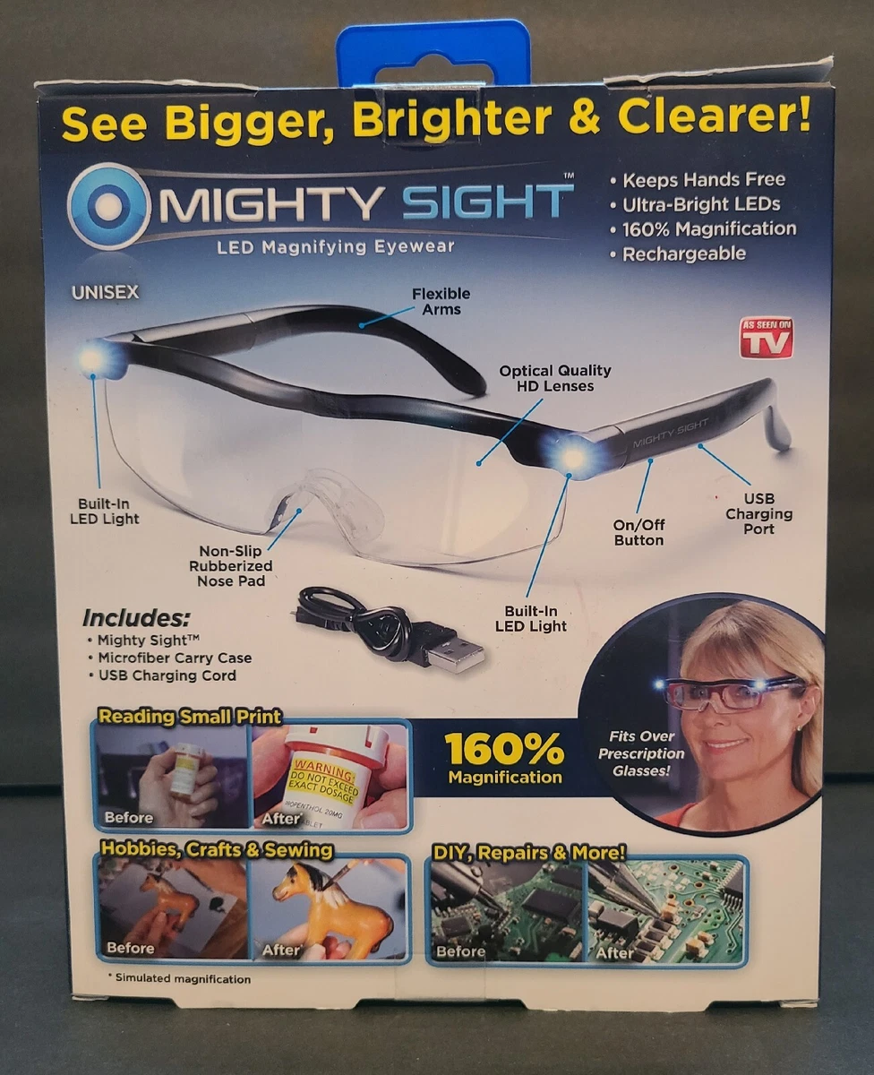 Magnifying Glasses LED Light Vision Enhancing Mighty Sight 160%  Magnifcation USB - As Seen On TV