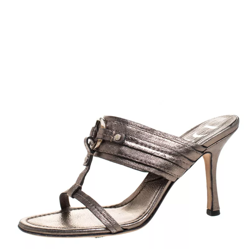 Sandales coulissantes en cuir métallique Dior taille 37