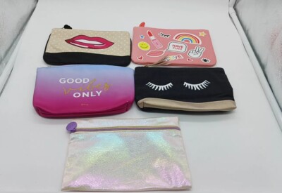 Ipsy Bags Lot of 5 Zipper Makeup Cosmetic Bags (Empty) Have Fun Lips Good Vibes