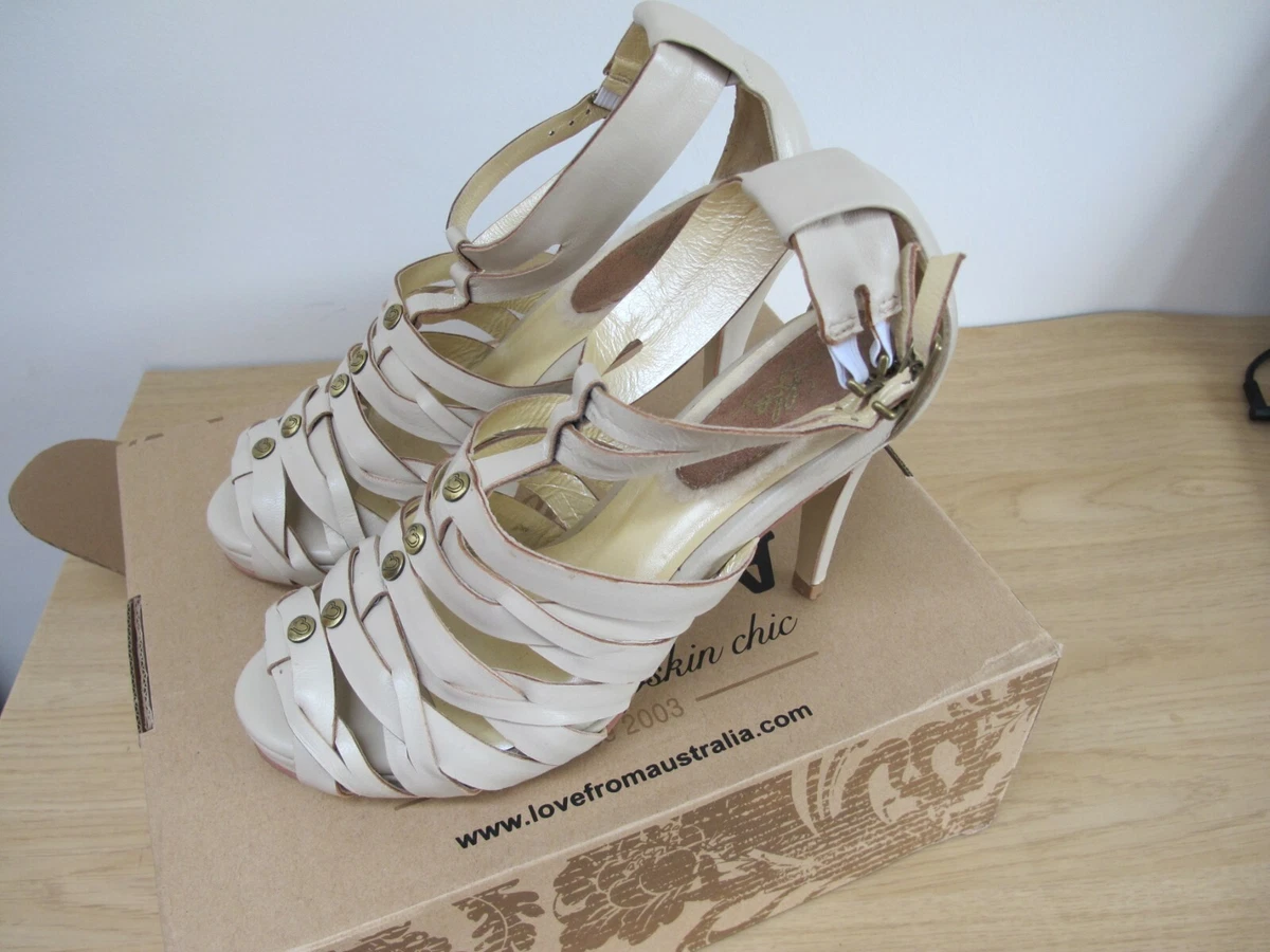 SIZE 5 BEIGE LEATHER SHOES LOVE FROM AUSTRALIA ANKLE STRAP HIGH HEEL EU
