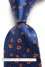 Classic Floral Polka Dot Blue Orange JACQUARD WOVEN 100 Silk Men's Necktie Tie