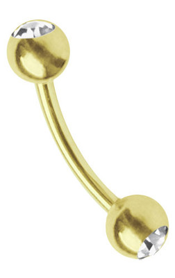 Piercing Schmuck Bauch Brust Banane vergoldet 1,6mm mit zwei 5mm Zirkonia Kugeln