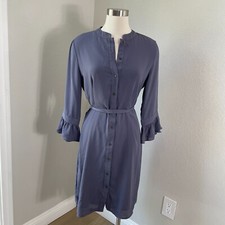 Banana republic Womens 10 Purple Button Up Shirt Dress Waist Tie Ruffle Cuffs
