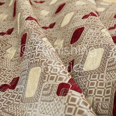 Karussell geometrisches Muster zweifarbig Glanz rot beige Polster Vorhangstoff
